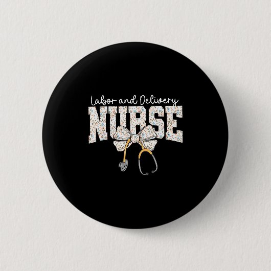 Cute Labor And Delivery Nurse Stethoscope Coquette 缶バッジ (正面)
