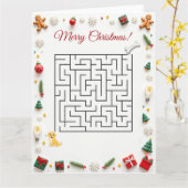 Cute Labrador Dog Christmas Maze Puzzle Holiday カード (黄色い花)