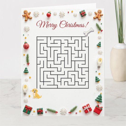 Cute Labrador Dog Christmas Maze Puzzle Holiday カード (正面)