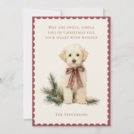 Cute Labrador Dog Pine Red Rustic Christmas シーズンカード (正面)