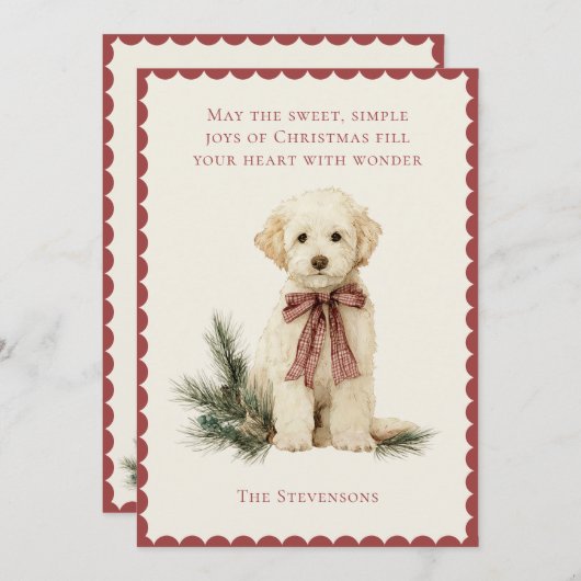 Cute Labrador Dog Pine Red Rustic Christmas シーズンカード (正面/裏面)