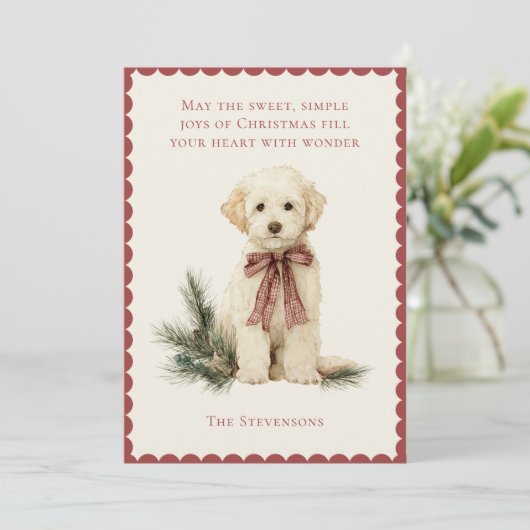 Cute Labrador Dog Pine Red Rustic Christmas シーズンカード (スタンド正面)
