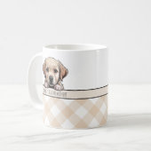 Cute Labrador Puppy Best Dog Mom Beige Gingham コーヒーマグカップ (正面左)