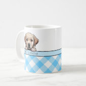 Cute Labrador Puppy Best Dog Mom Blue Gingham コーヒーマグカップ (正面左)