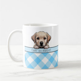 Cute Labrador Puppy Best Dog Mom Blue Gingham コーヒーマグカップ