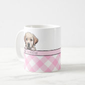 Cute Labrador Puppy Best Dog Mom Pink Gingham コーヒーマグカップ (正面左)