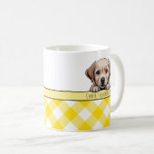 Cute Labrador Puppy Best Dog Mom Yellow Gingham コーヒーマグカップ (正面右)