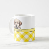Cute Labrador Puppy Best Dog Mom Yellow Gingham コーヒーマグカップ (正面左)