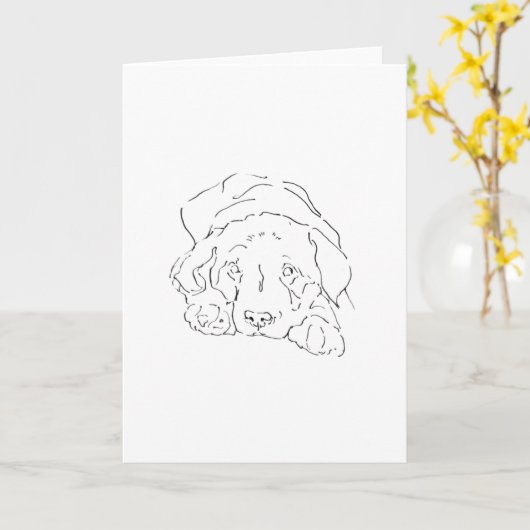 Cute Labrador Retriever Card, Dog Drawing カード (黄色い花)