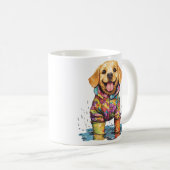 Cute Labrador Retriever Rain Puddle コーヒーマグカップ (正面右)