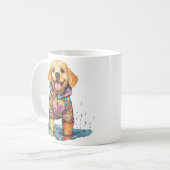 Cute Labrador Retriever Rain Puddle コーヒーマグカップ (正面左)