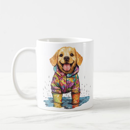 Cute Labrador Retriever Rain Puddle コーヒーマグカップ (左)