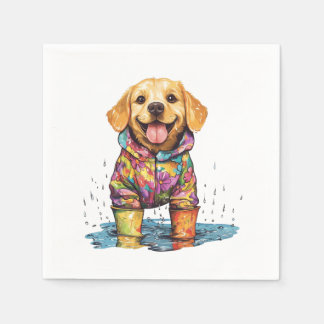 Cute Labrador Retriever Rain Puddle スタンダードカクテルナプキン