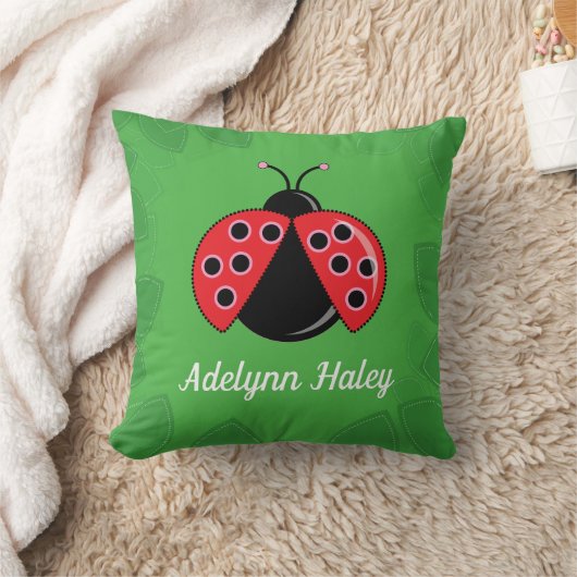Cute Lady Bug Baby Birth Stats Throw Pillow クッション (ブランケット)