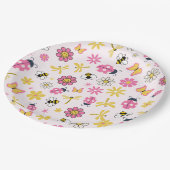 Cute Lady Bug Pink Girl Baby Shower ペーパープレート (アングル)