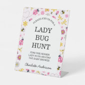 Cute Lady Bug Pink Girl Baby Shower 台座サイン (正面)
