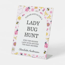 Cute Lady Bug Pink Girl Baby Shower 台座サイン