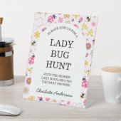 Cute Lady Bug Pink Girl Baby Shower 台座サイン (インサイチュ)