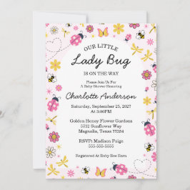Cute Lady Bug Pink Girl Baby Shower 招待状