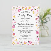 Cute Lady Bug Pink Girl Baby Shower 招待状 (スタンド正面)