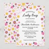 Cute Lady Bug Pink Girl Baby Shower 招待状 (正面/裏面)