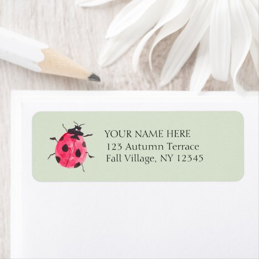 Cute Lady Bug Sage Green Return Address Labels ラベル (インサイチュ)