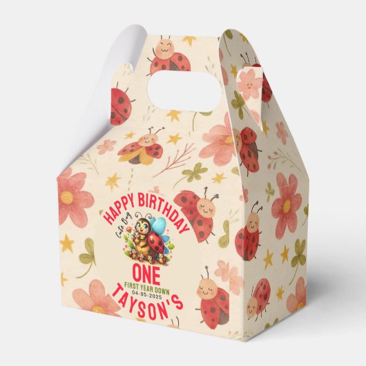 Cute Ladybug 1st Birthday | Bug Theme Party フェイバーボックス (裏面サイド)