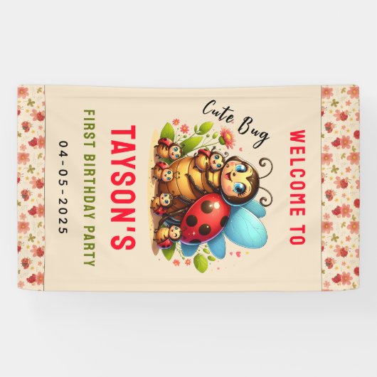 Cute Ladybug 1st Birthday | Bug Theme Party 横断幕 (横)