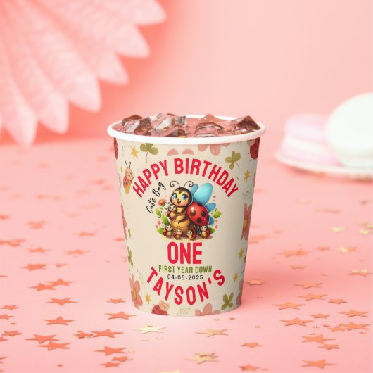 Cute Ladybug 1st Birthday | Bug Theme Party 紙コップ (インサイチュ)