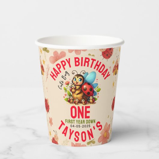 Cute Ladybug 1st Birthday | Bug Theme Party 紙コップ (裏面)