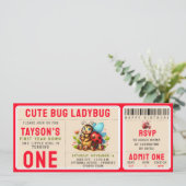 Cute Ladybug 1st Birthday | Bug Theme Ticket 招待状 (スタンド正面)