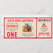 Cute Ladybug 1st Birthday | Bug Theme Ticket 招待状 (正面)