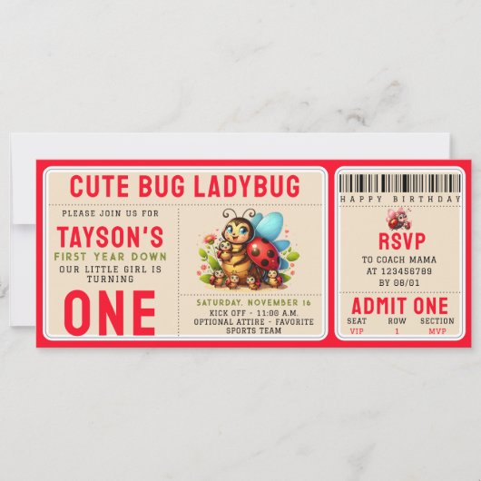 Cute Ladybug 1st Birthday | Bug Theme Ticket 招待状 (正面)