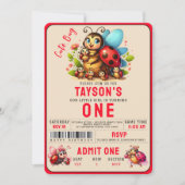 Cute Ladybug 1st Birthday Party  招待状 (正面)