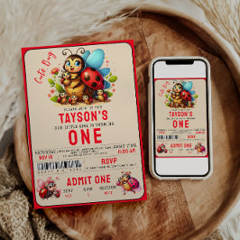 Cute Ladybug 1st Birthday Party 招待状