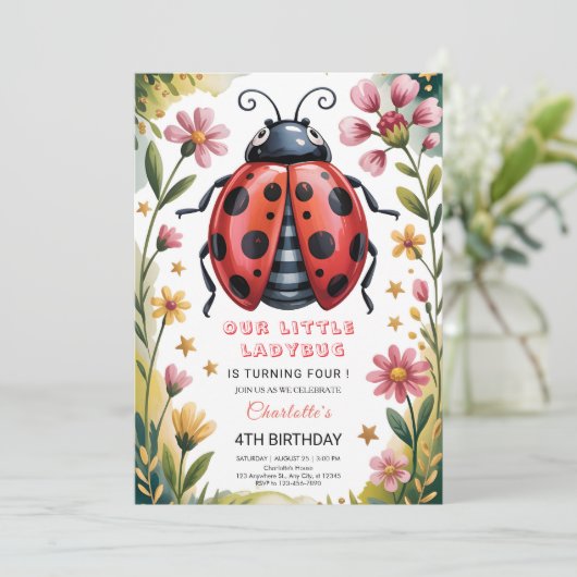 Cute Ladybug 4th Birthday Party 招待状 (スタンド正面)