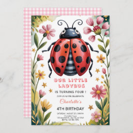 Cute Ladybug 4th Birthday Party 招待状
