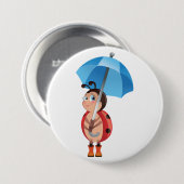 Cute Ladybug Blue Umbrella Rain Boots 缶バッジ (正面&裏面)