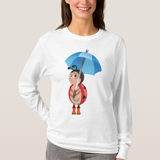 Cute Ladybug Blue Umbrella Rain Boots Tシャツ (正面)