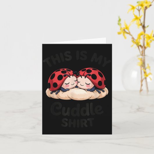 Cute Ladybug Couple This Is My Cuddle カード (黄色い花)