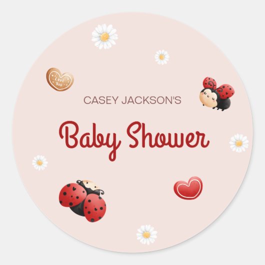 Cute Ladybug Flowers Baby Shower ラウンドシール (正面)