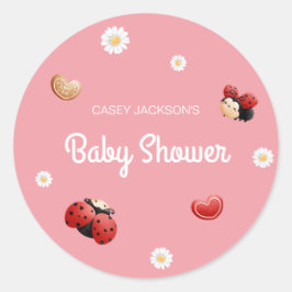 Cute Ladybug Flowers Baby Shower ラウンドシール