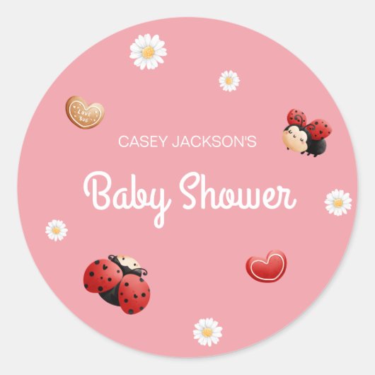 Cute Ladybug Flowers Baby Shower ラウンドシール (正面)
