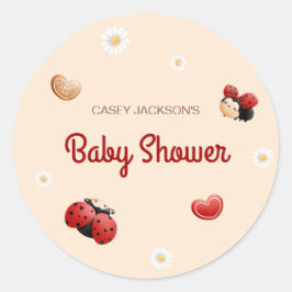 Cute Ladybug Flowers Baby Shower ラウンドシール