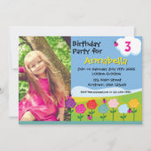 Cute Ladybug Garden Birthday Invitation for Girls 招待状 (正面)