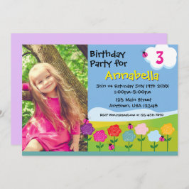 Cute Ladybug Garden Birthday Invitation for Girls 招待状