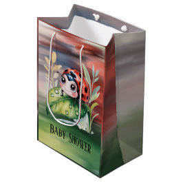 Cute Ladybug Girl Baby Shower  ミディアムペーパーバッグ