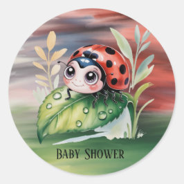 Cute Ladybug Girl Baby Shower  ラウンドシール