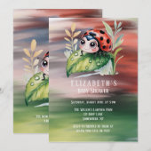 Cute Ladybug Girl Baby Shower  招待状 (正面/裏面)