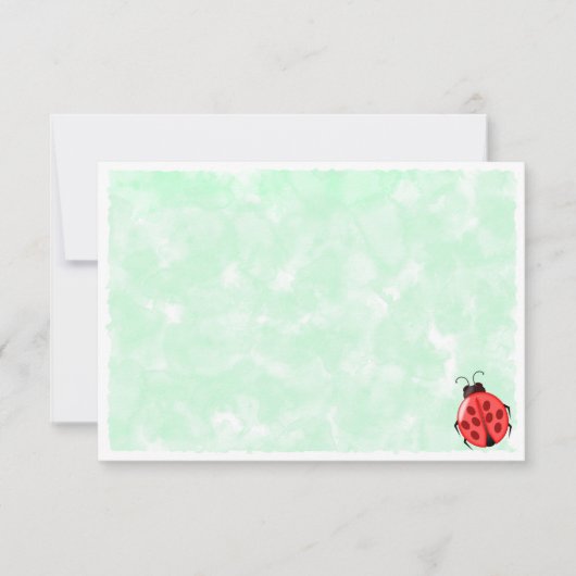 Cute Ladybug Green Watercolor Background Blank ノートカード (正面)